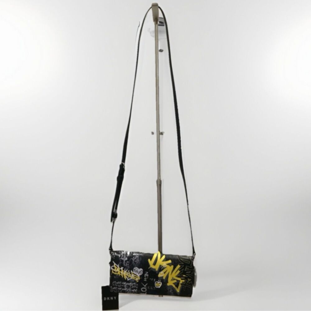 DKNY Black Graffiti Zip Around Crossbody Bag Small